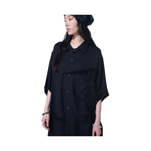 Viscose Twill Cut-Off Open-Collar Shirt