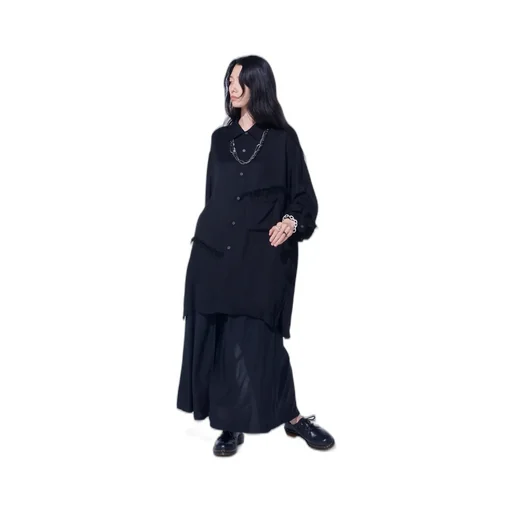 Viscose Twill Cut-Off Oversized Regular Collar Shirt