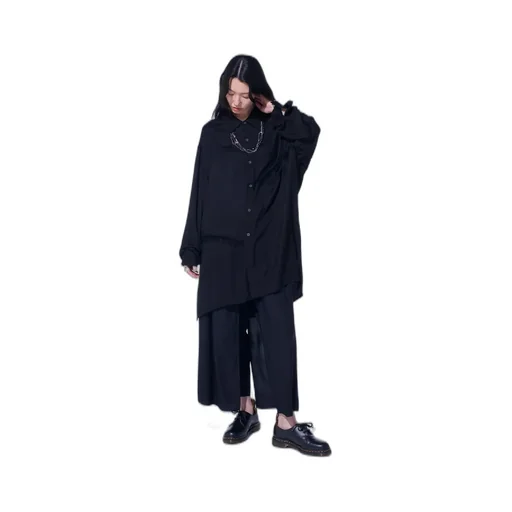 Viscose Twill Cut-Off Oversized Regular Collar Shirt