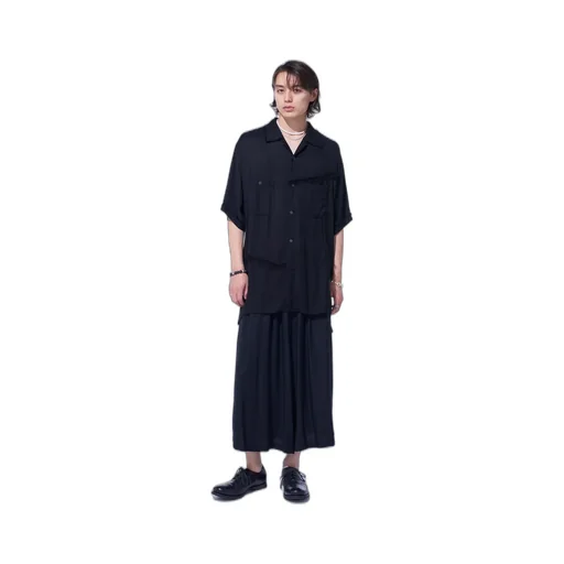 Viscose Twill Cut-Off Open-Collar Shirt