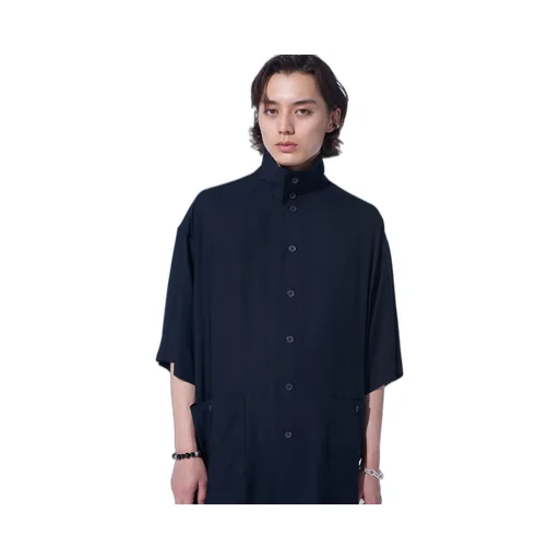 Rayon Twill Oversized Stand Collar Shirt