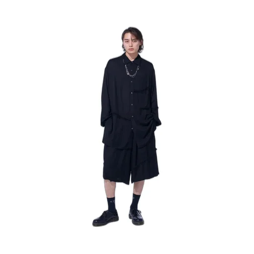 Viscose Twill Cut-Off Oversized Regular Collar Shirt