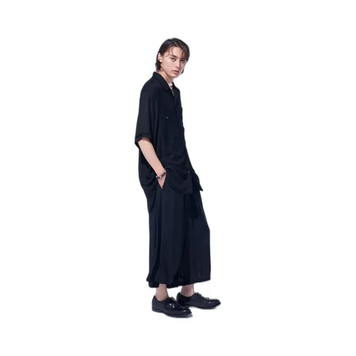 Viscose Twill Cut-Off Open-Collar Shirt