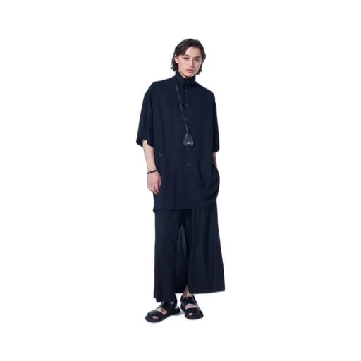 Rayon Twill Oversized Stand Collar Shirt