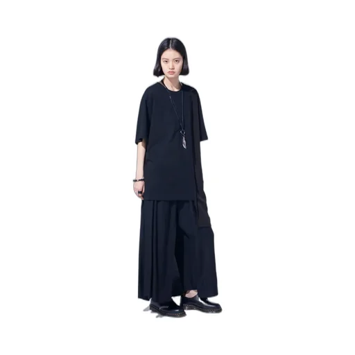 Soft Jersey+Crepe De Chine Asymmetrical T-Shirt