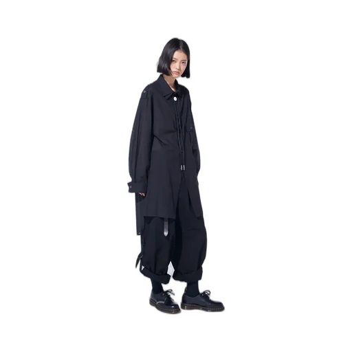 Cotton Silk Loan Oversized Double Collar Military Shirt