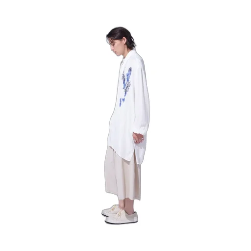 Viscose Twill Chrysanthemum Embroidery Oversized Shirt