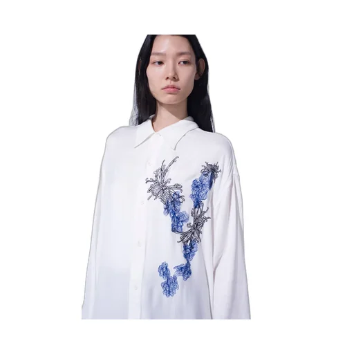Viscose Twill Chrysanthemum Embroidery Oversized Shirt