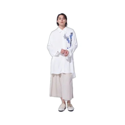 Viscose Twill Chrysanthemum Embroidery Oversized Shirt