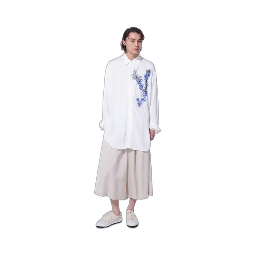 Viscose Twill Chrysanthemum Embroidery Oversized Shirt