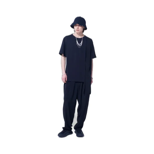 Soft Jersey+Crepe De Chine Asymmetrical T-Shirt
