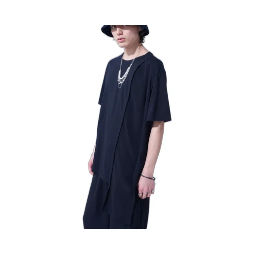 Soft Jersey+Crepe De Chine Asymmetrical T-Shirt