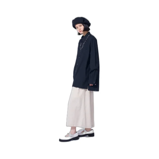 Cotton/Linen Poplin Loose-Fit Regular Collar Shirt