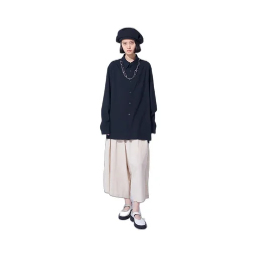 Cotton/Linen Poplin Loose-Fit Regular Collar Shirt