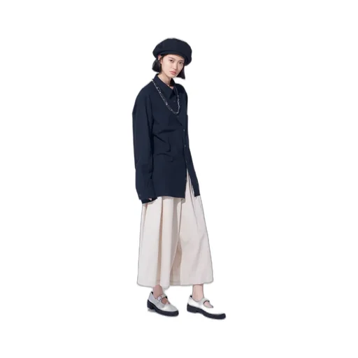 Cotton/Linen Poplin Loose-Fit Regular Collar Shirt