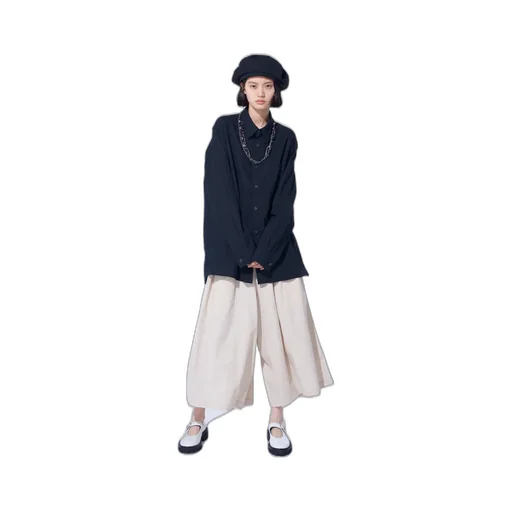 Cotton/Linen Poplin Loose-Fit Regular Collar Shirt
