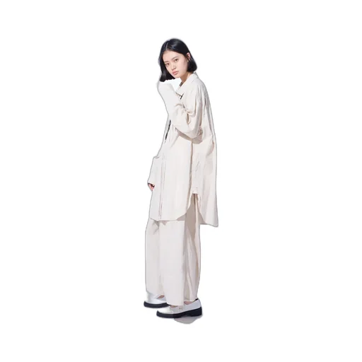 Cotton/Linen Poplin Pleated Oversize Shirt