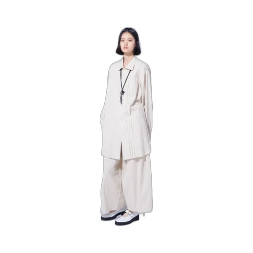 Cotton/Linen Poplin Pleated Oversize Shirt