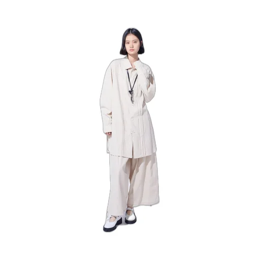 Cotton/Linen Poplin Pleated Oversize Shirt