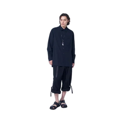 Cotton/Linen Poplin Loose-Fit Regular Collar Shirt