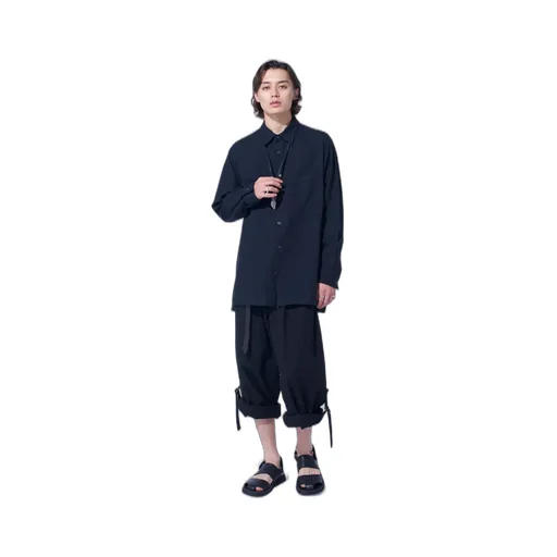 Cotton/Linen Poplin Loose-Fit Regular Collar Shirt