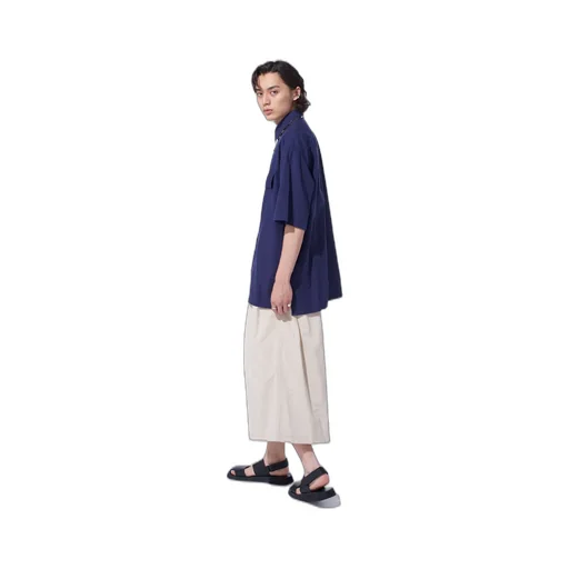 Broadcloth Chambray Flap Pockets Oversized Short-Sleeve Shirt