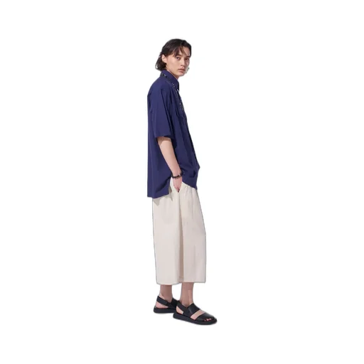 Broadcloth Chambray Flap Pockets Oversized Short-Sleeve Shirt