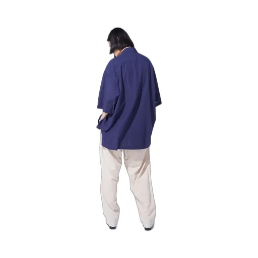 Broadcloth Chambray Flap Pockets Oversized Short-Sleeve Shirt