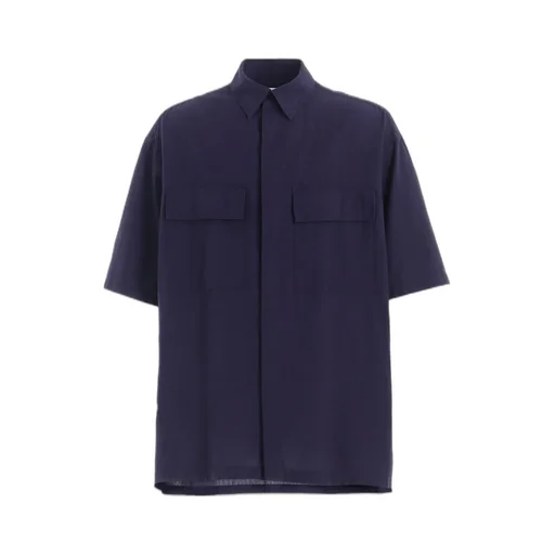 Broadcloth Chambray Flap Pockets Oversized Short-Sleeve Shirt