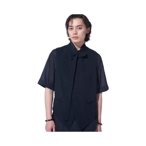 Cotton/Linen Dungaree Stand Collar Vest