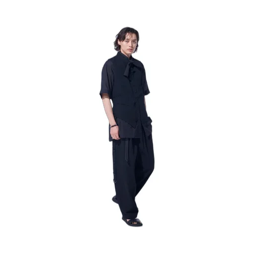 Cotton/Linen Dungaree Stand Collar Vest