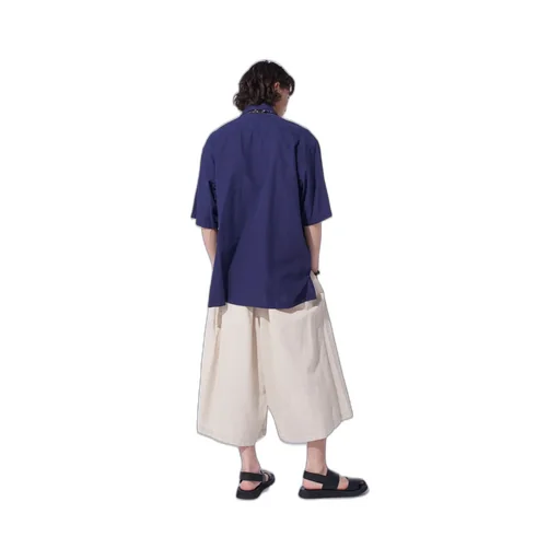 Broadcloth Chambray Flap Pockets Oversized Short-Sleeve Shirt