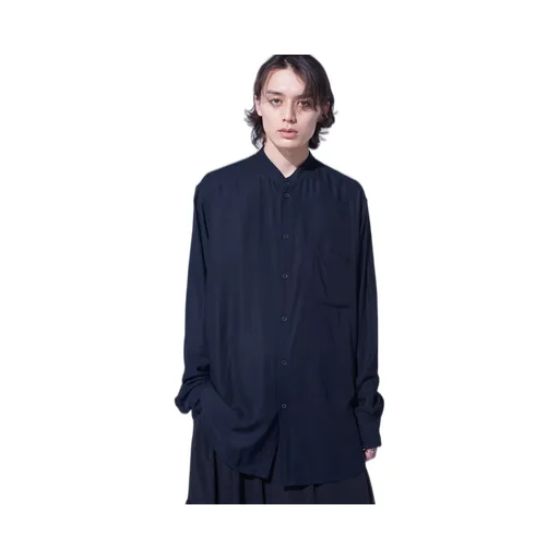 Rayon Twill Loose Fit Stand Collar Shirt