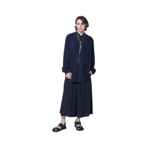 Rayon Twill Loose Fit Stand Collar Shirt
