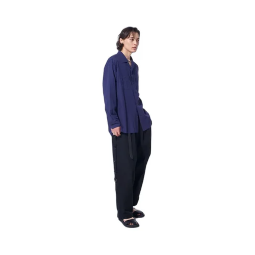 Broadcloth Chambray Loose-Fit Open Collar Shirt