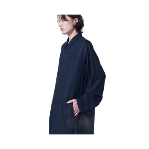 Rayon Twill Open-Collar Long Shirt