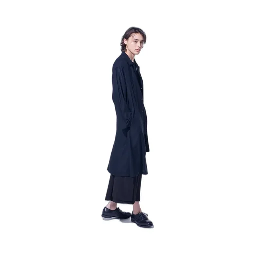 Rayon Twill Open-Collar Long Shirt