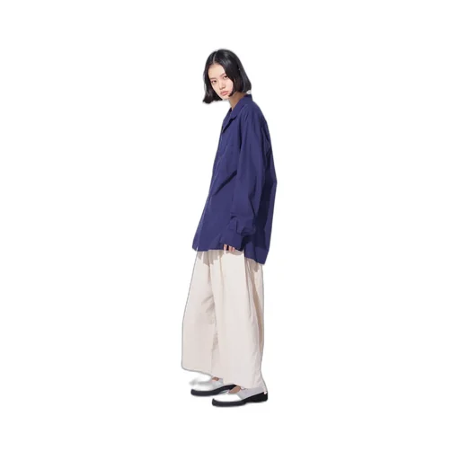 Broadcloth Chambray Loose-Fit Open Collar Shirt