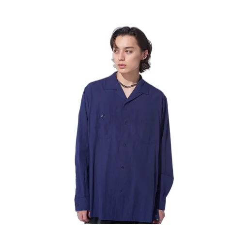 Broadcloth Chambray Loose-Fit Open Collar Shirt