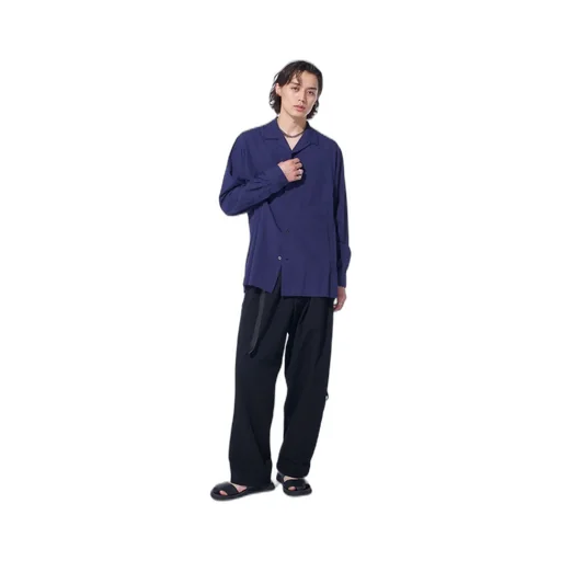 Broadcloth Chambray Loose-Fit Open Collar Shirt