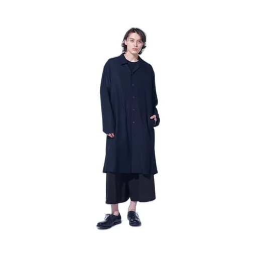 Rayon Twill Open-Collar Long Shirt