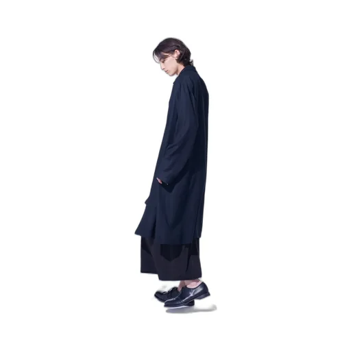 Rayon Twill Open-Collar Long Shirt