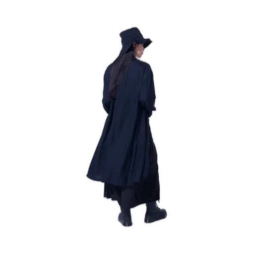 Rayon Twill Open-Collar Long Shirt