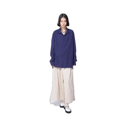 Broadcloth Chambray Loose-Fit Open Collar Shirt