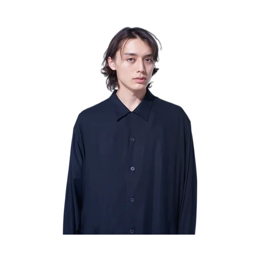 Rayon Twill Open-Collar Long Shirt