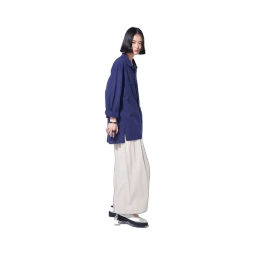 Broadcloth Chambray Loose-Fit Open Collar Shirt