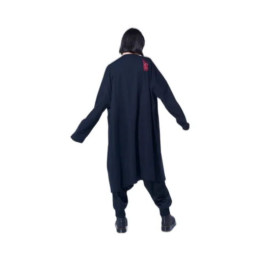 Classic Jersey Tyrolean Embroidery Collarless Long Cardigan