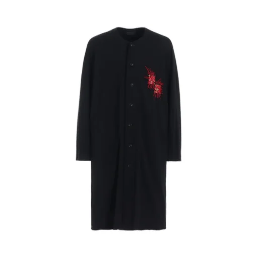 Classic Jersey Tyrolean Embroidery Collarless Long Cardigan