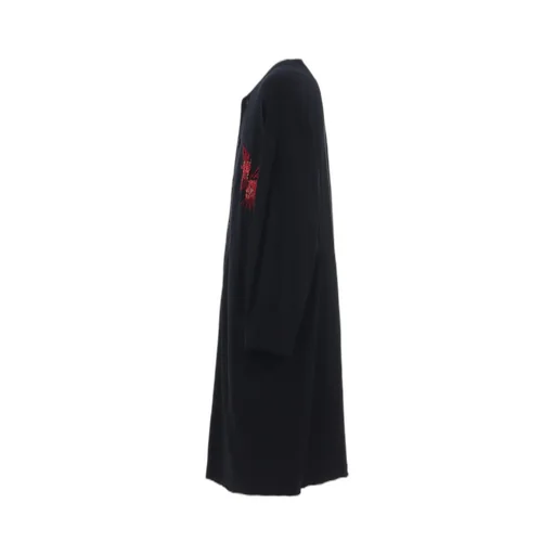 Classic Jersey Tyrolean Embroidery Collarless Long Cardigan