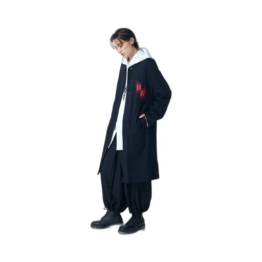 Classic Jersey Tyrolean Embroidery Collarless Long Cardigan